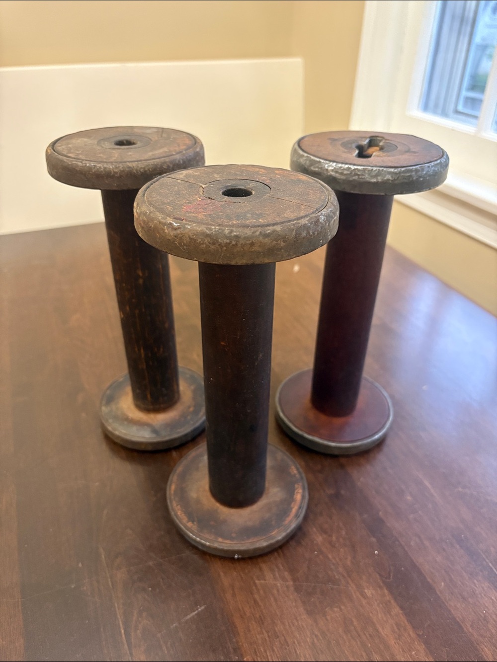 Vintage Wooden Thread Spool Decorative Set - Brown